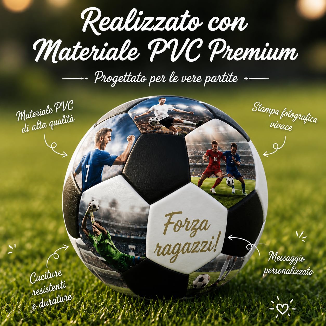 VEELU Pallone da Calcio Personalizzato con Foto e Testo, Pallone Calcio personalizzato con 5/10/15/20 Foto, Misura 4 o 5 in PVC, Regalo Personalizzato per Figlio, Allenatore e Tifosi di Calcio