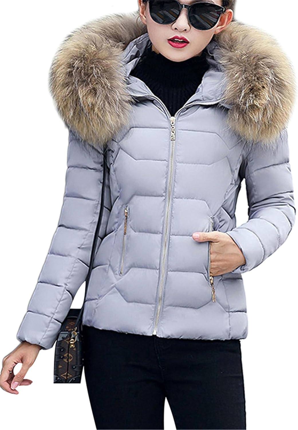DIACACY Women's Casual Thicken Windproof Parka Jacket Quilted Pockets Outwear Zip Down Warm Puffer Jacket