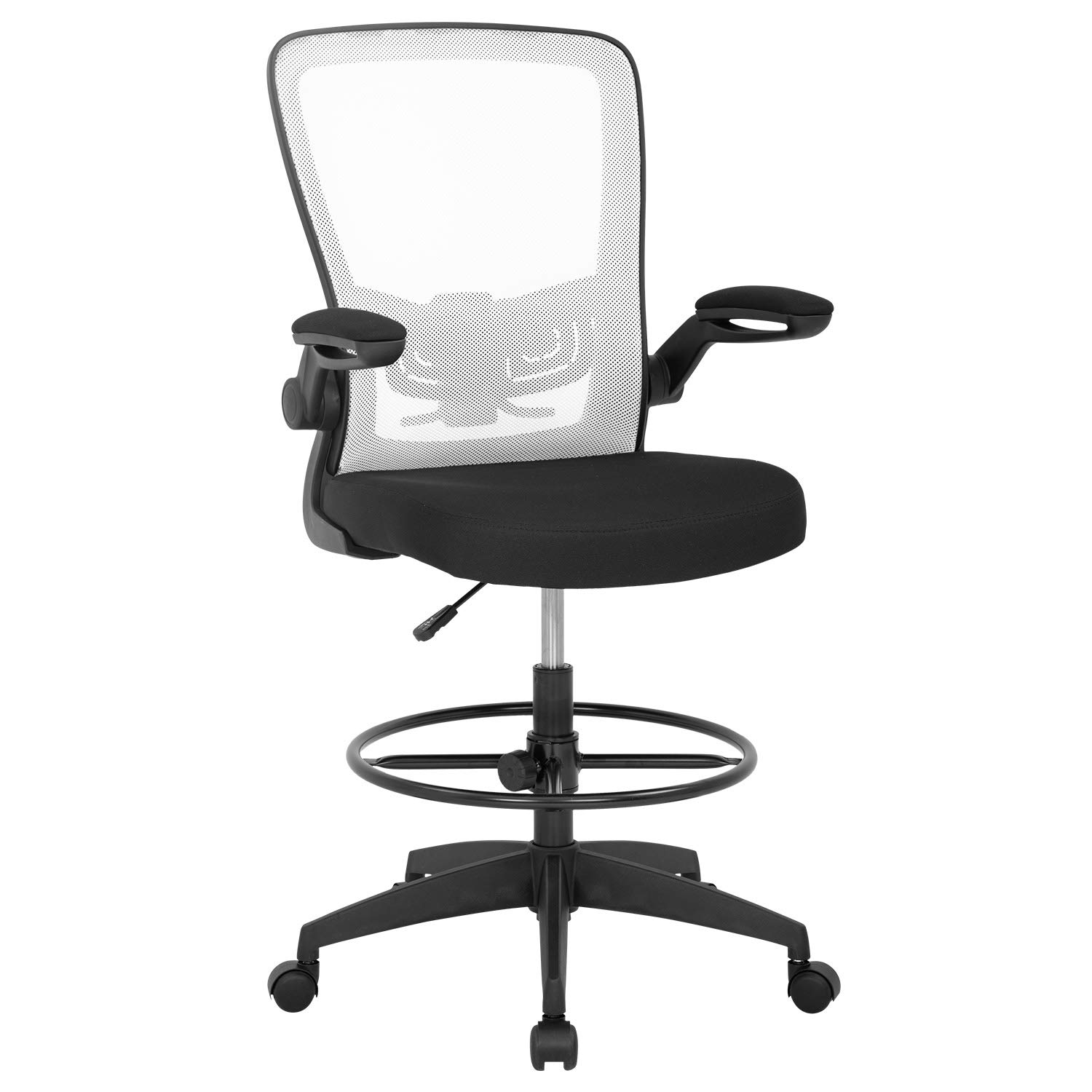 BestOffice Drafting Chair Tall Office Chair Adjustable Height with Lumbar Support Arms Footrest Mid Back Standing Desk Chair with Swivel Rolling Mesh