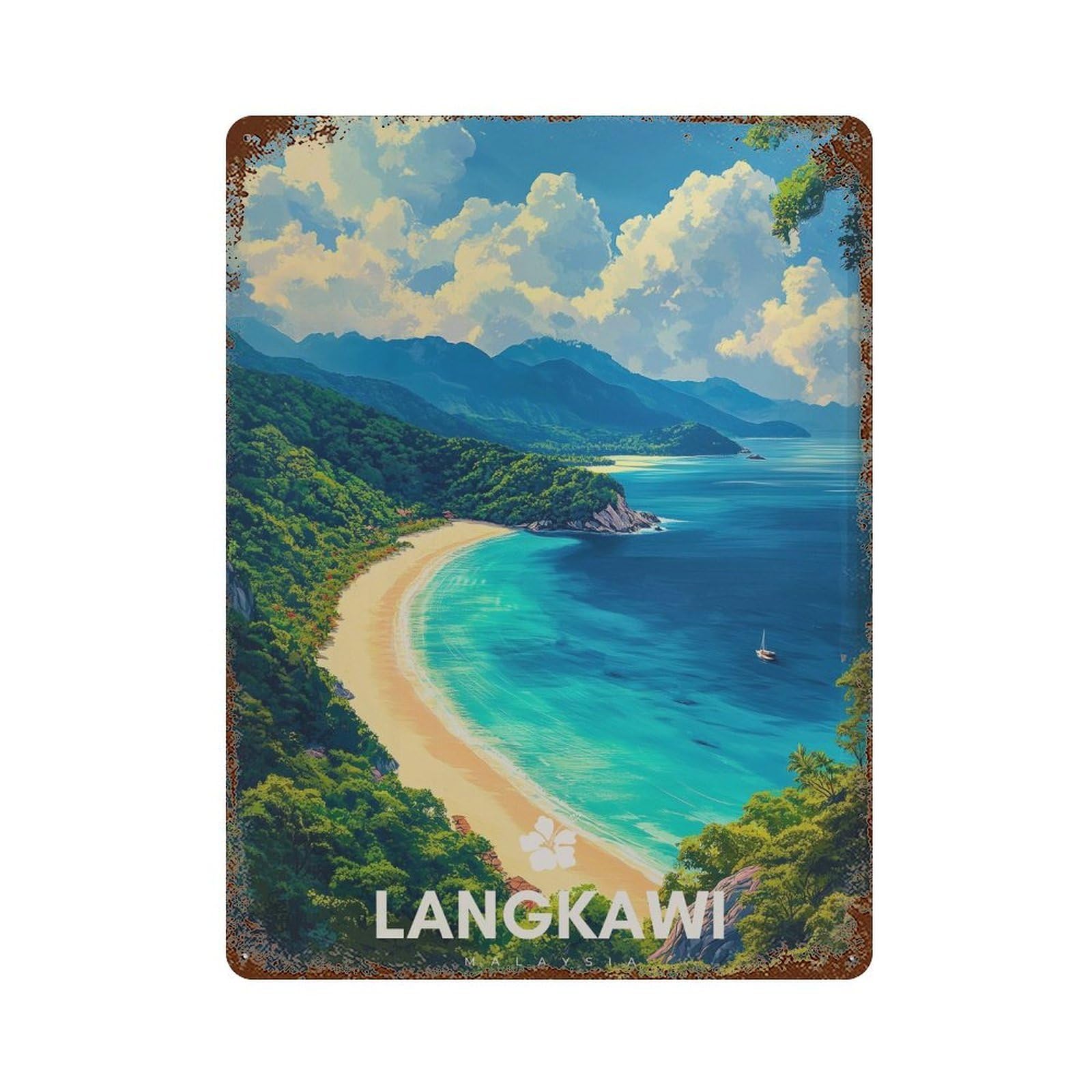 xiaoxiaoshen Langkawi Beach Tropical Island Malaysia Coastal Wall Decor Art Metal Tin Poster Modern Home Decor Art Home Bar Shop Decorations Vintage Sign 40x30cm