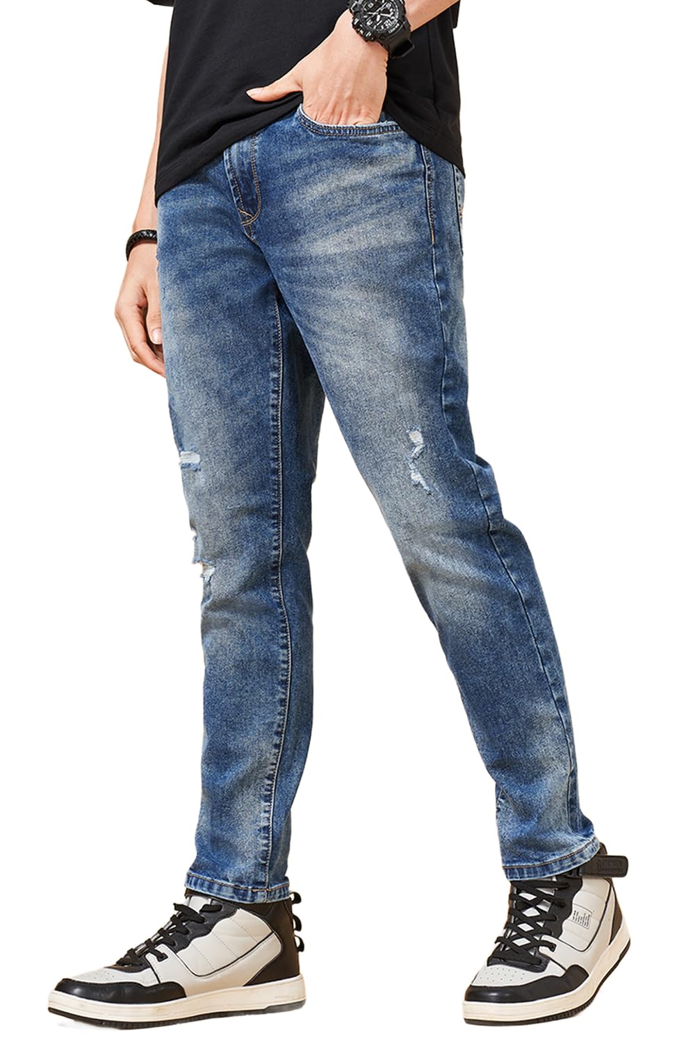 s f jeans co aware Men's Mid Rise Slim Fit Jeans (880014081003_Medium Blue)-picture-26