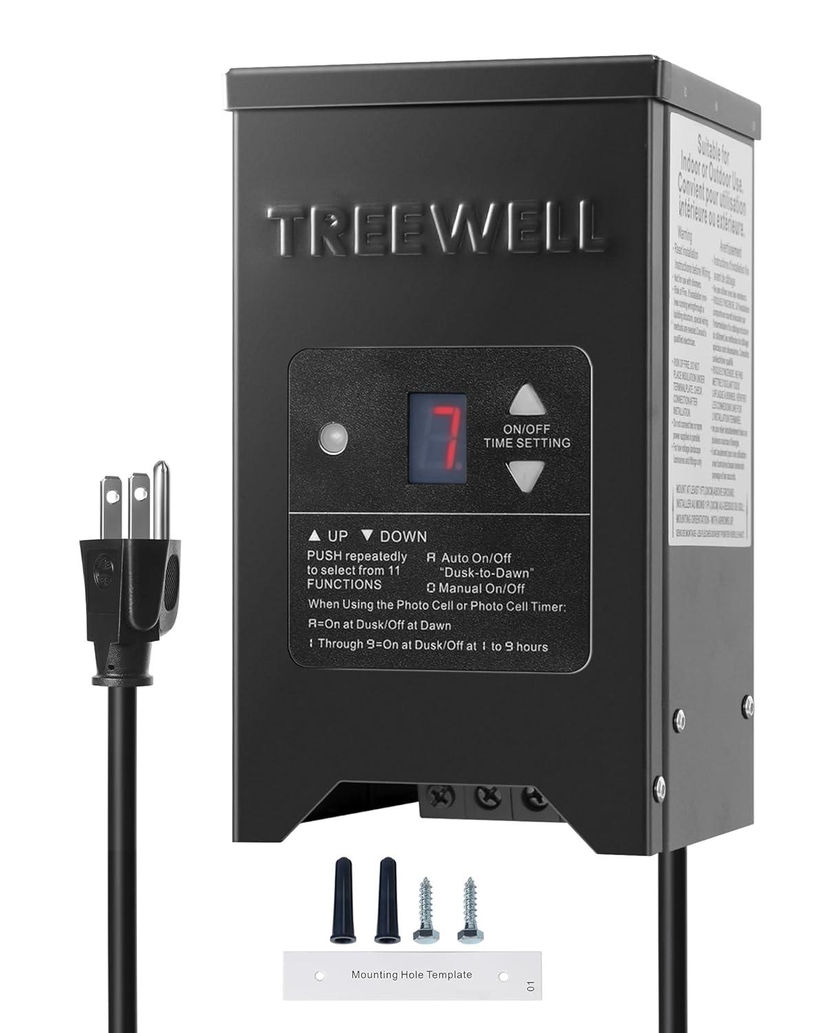 200W Low Voltage Landscape Transformer, Outdoor Landscape Lighting Transformer with Photocell Sensor & Timer, 120V AC to 12V/15V AC, Stainless Steel Weatherproof Transformer, Black
