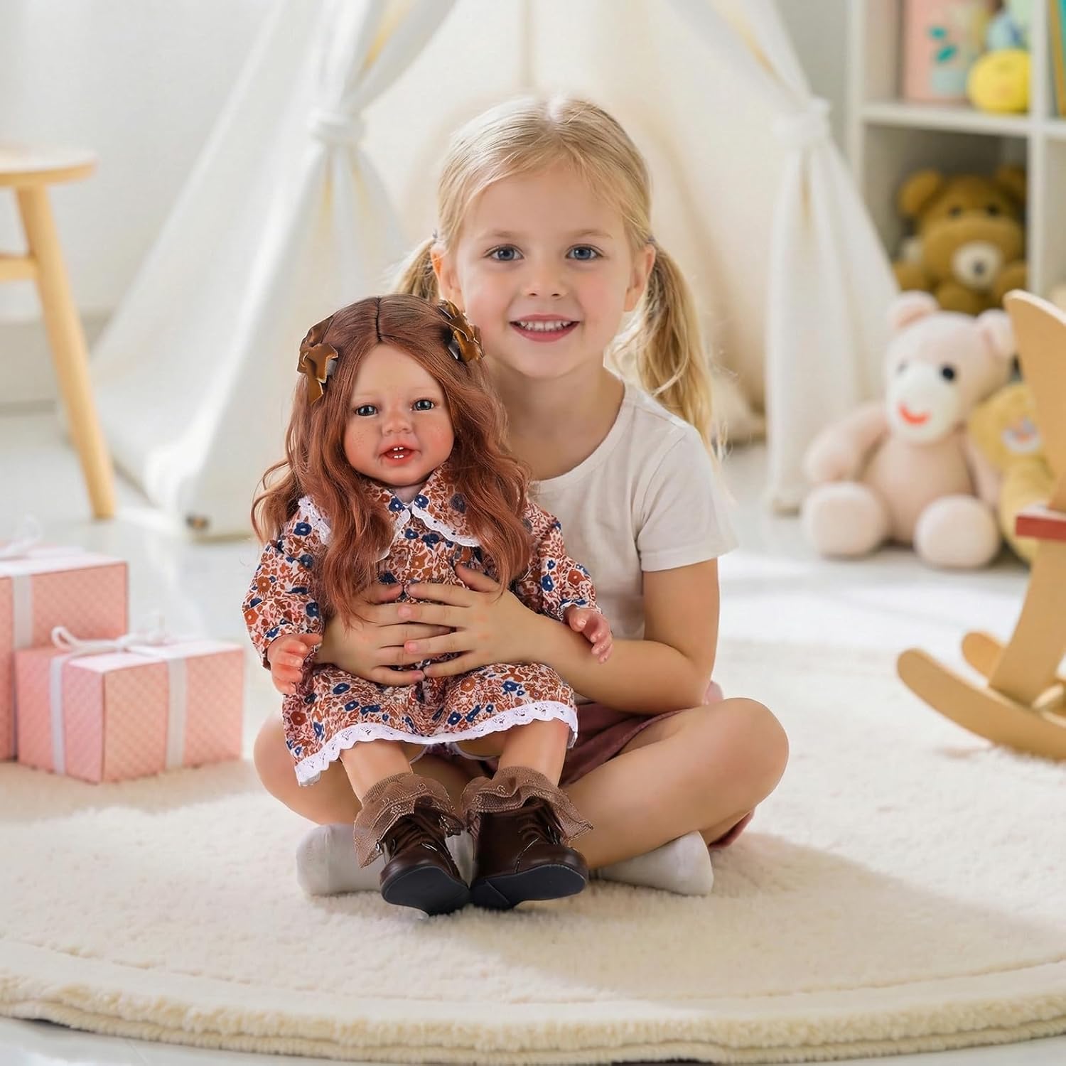 BABESIDE Reborn Baby Dolls Girl – 20-Inch Realistic & Lifelike Real Life Doll with Freckled Face, Brushable Wig Hair, 3/4 Vinyl Limbs, Soft Cloth Body & Floral Dress – Gift for Girls Age 3+