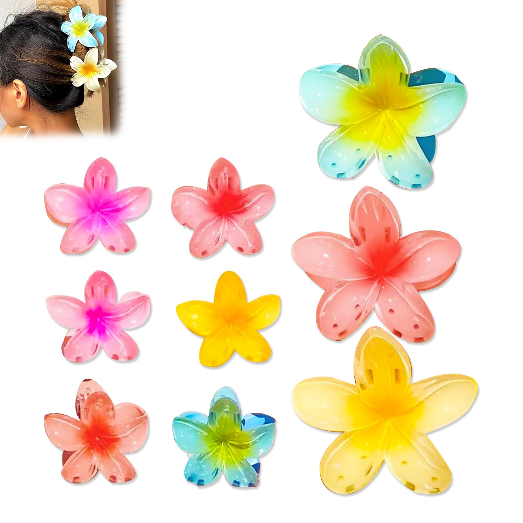 GLUN® Flower Stape Hair Claw Clips, Multicolour Pack of 9 (3 Big & 6 Small Size), Thick & Thin Hair, Strong Hold Nonslip Large Hair Clips, Hair Accessories for Women & Girls-image-26