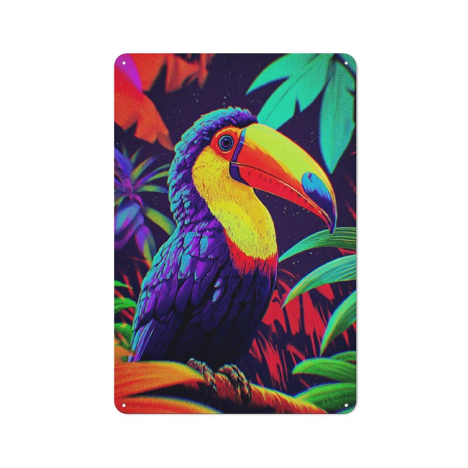 Junmoney Vibrant Toucan In Tropical Paradise -11 Metal Sign 30X20cm With For Pub Or Café, Retro Decor, For Vintage Wall Decor Fans, For Garage And Workshop Walls