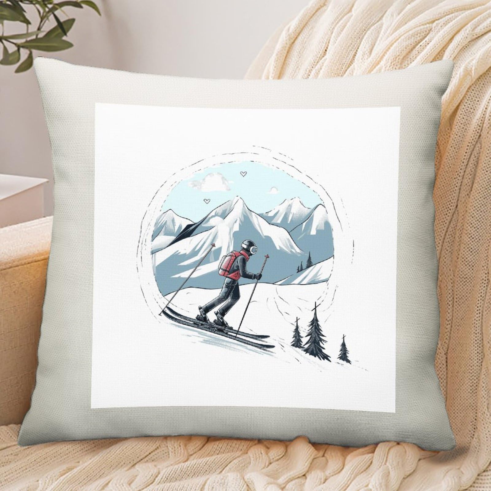 Adfgyerh Style Skiing Theme Pillow Cover Breathable,Pillowcases Boho Decorative Envelope Closure,Throw Pillow Covers For Beach,Patio,Balcony,Couch Living Room 16 * 16In