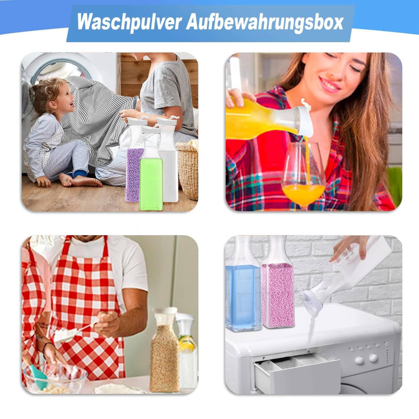 Pojemnik do przechowywania środków piorących, duża pojemność 1,5 l, 3 sztuki, do przechowywania detergentów