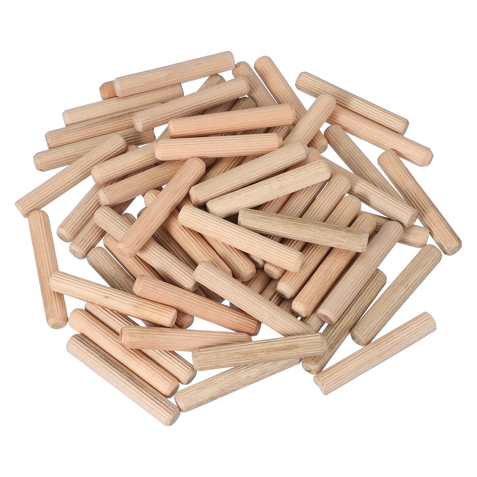 PATIKIL Wooden Dowel Pins 3/8" x 2-3/8" (10mm x 60mm) Straight Dowel Rods Wood Fluted Dowels Rods for Crafts Furniture DIY Hardwood Count 100