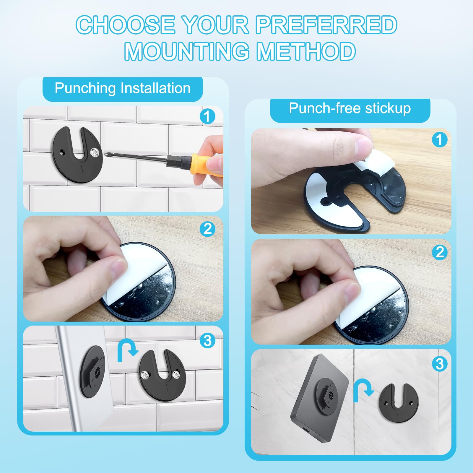 sciuU Universele wandhouder voor tablet, telefoon, e-reader en afstandsbediening, wandhouder om aan de muur te plakken, compatibel met iPad, iPhone, Samsung, Surface, Huawei, Xiaomi, Lenovo. Bevestiging