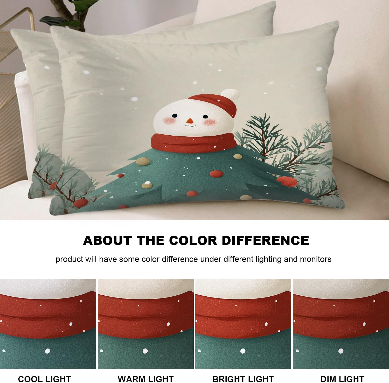 Shrahala Snowman Christmas Tree Pillowcases, Snowman On Tree Snow Falling White Green Lumbar Pillow Cover Blended Double-Sided No Inserts for Bedroom Sofa Living Room Set of 2 (26 x 20 in)