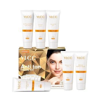 VLCC Anti Tan Facial Kit - Includes 6 Skin Care Products for Even Skin - Face Wash and Facial Cleanser with Lemon Peel and Cucumber Extract - 6 pc