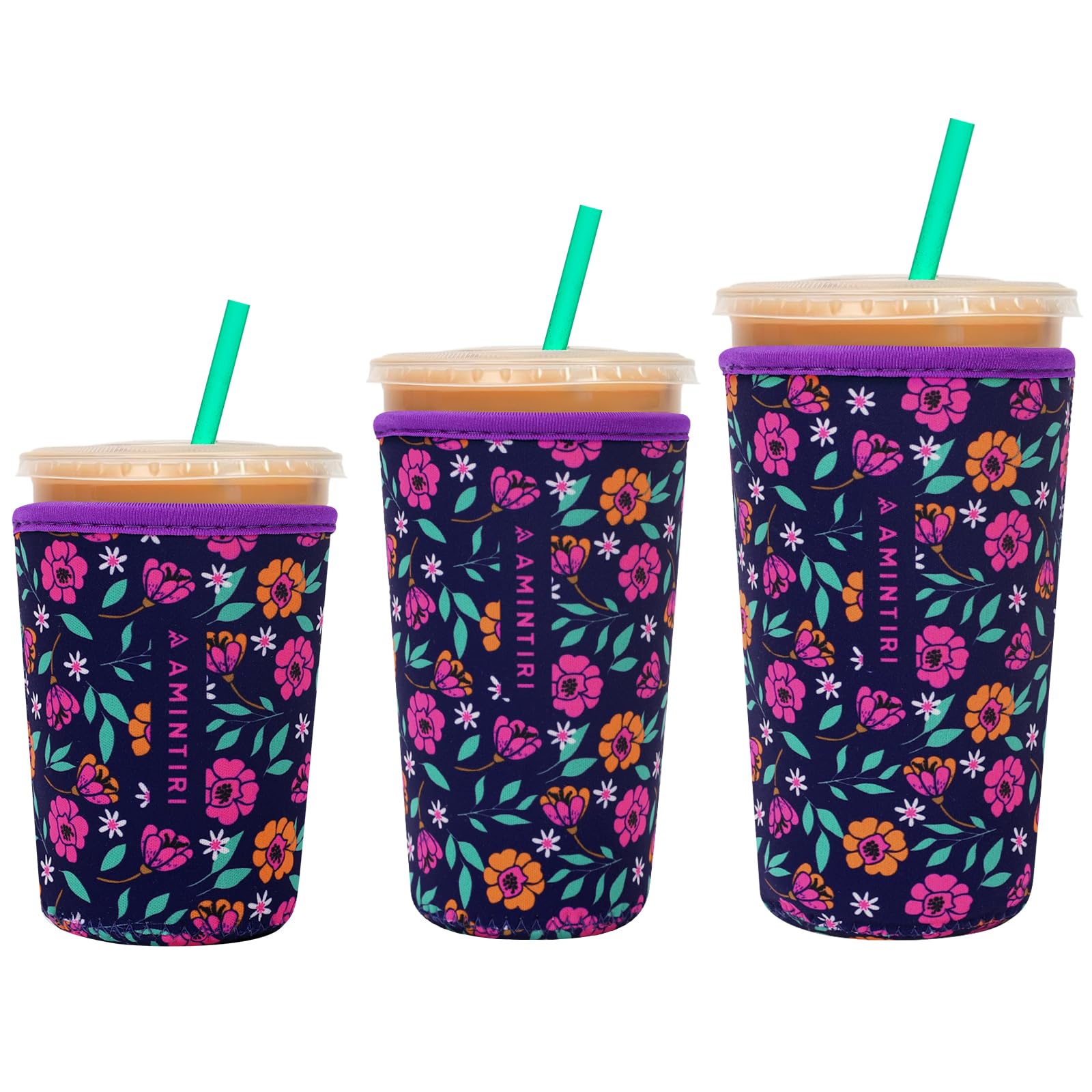 3 Pack Reusable Sleeve for Iced Coffee Cup, Coffee Neoprene Sleeve for Iced&amp;Hot Drinks, Coffee Sleeve Compatible with Starbucks, Dunkin Coffee Cup. (Fairy Floral)