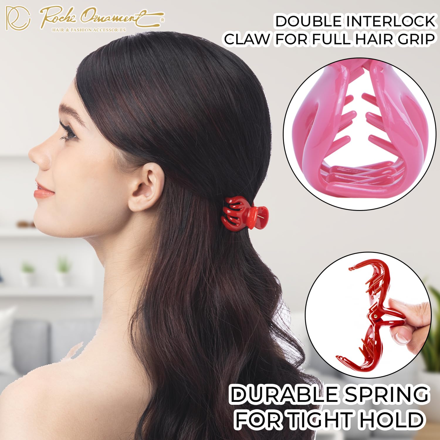 RC ROCHE ORNAMENT 12 Pcs Womens Octopus Claws Jaw Pumpkin Hair Clips Interlocking Teeth Strong Hold No Slip Grip Quality Clutcher Clamp Classic Beauty Fashion Accessory, Small Brown - Image 4