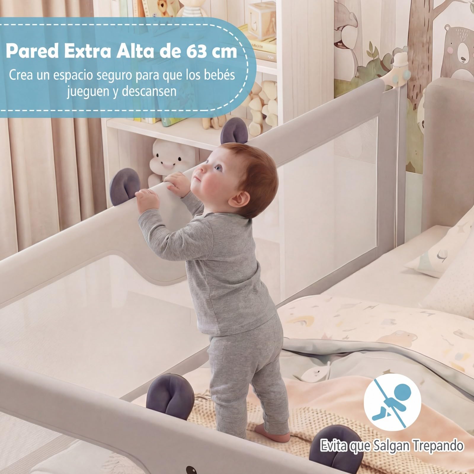 COSTWAY 180 cm Barrera Seguridad Niños, Barrera Cama para Bebé con Cremallera, Altura Regulable 72,5-101,5 cm, Protector de Cama para Niños, Barandilla de Seguridad con Diseño Animado (Estilo 2)