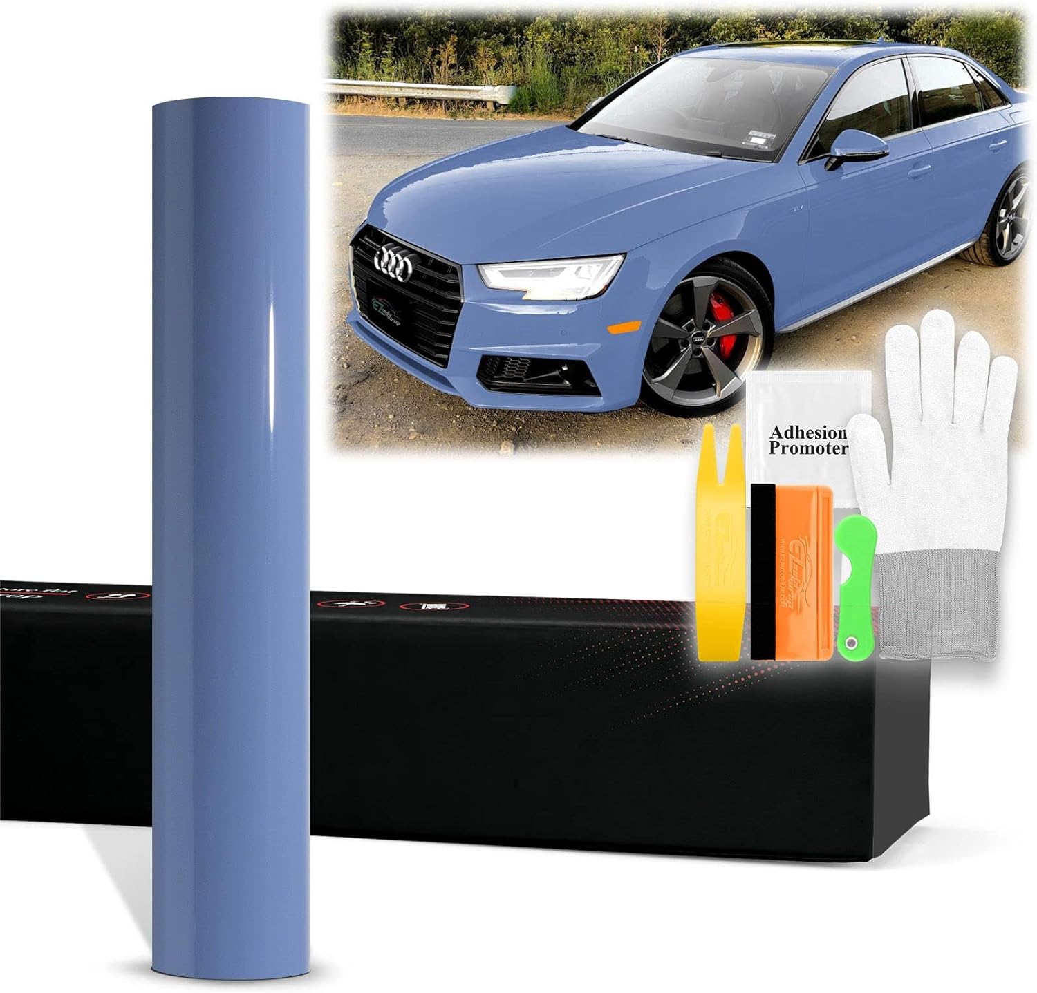 60"x108" (5FTx9FT) PPF Paint Protection Film Gloss Porcelain Blue Self Healing Auto Bra Vinyl Wrap Invisible Scratches Shield Sheet DIY with Tool Kit