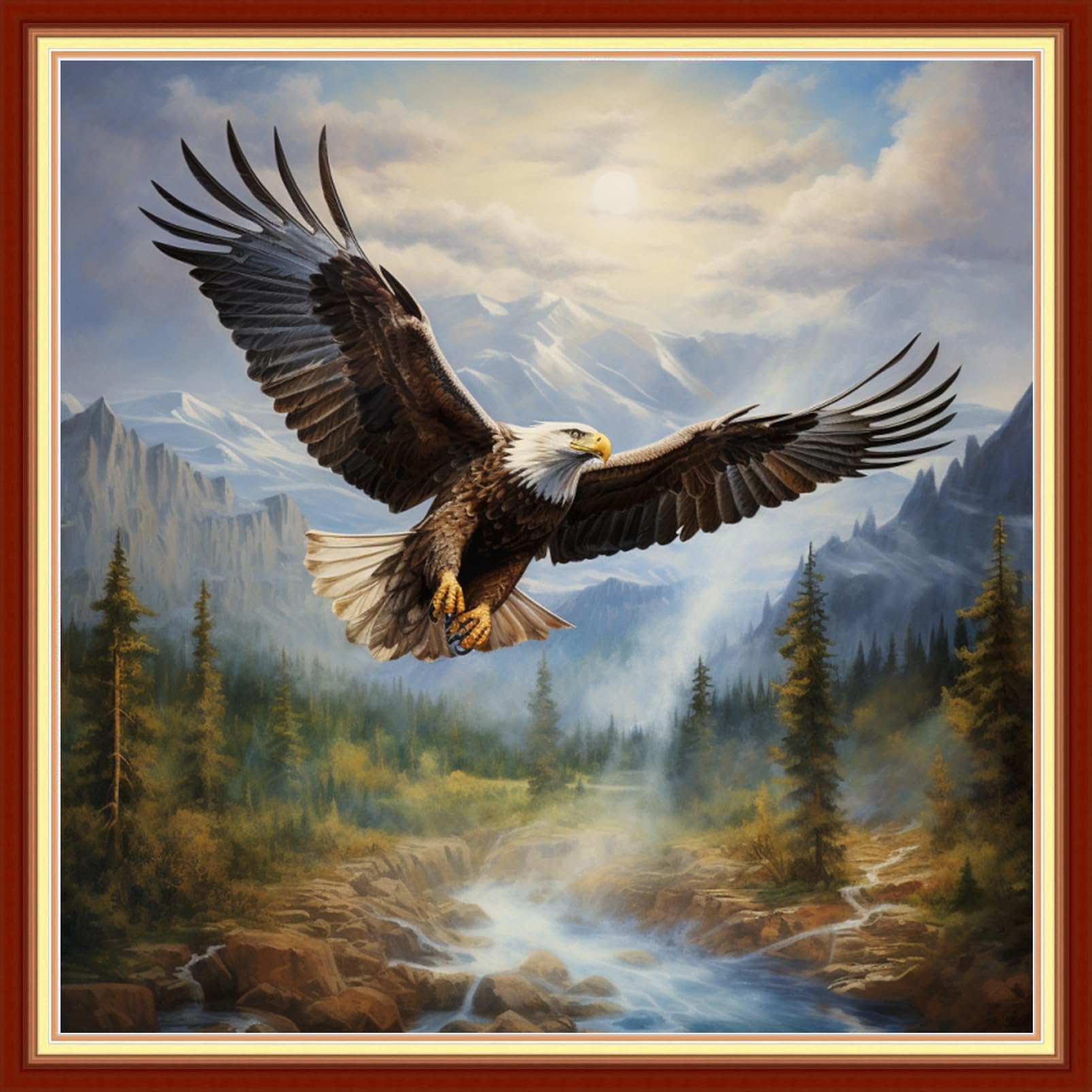 Joyhoor Stamped Cross Stitch Kits for Beginners Needlepoint Kits for Adults Embroidery Kits 11CT Counted Cross Stitch Kits Printed Embroidery Pattern- Eagle Flying 18x18 inchs
