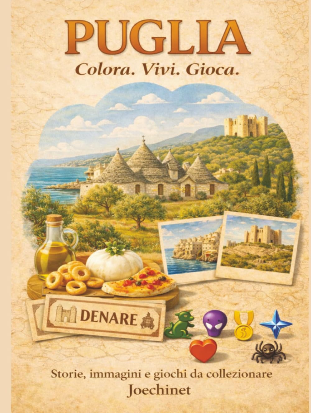 Puglia: Colora, Vivi, Gioca: Libro da colorare e da vivere: racconti, illustrazioni e gioco da tavolo fai-da-te ispirato alla Puglia (Colora, Vivi, Gioca – L’Italia da scoprire regione per regione)