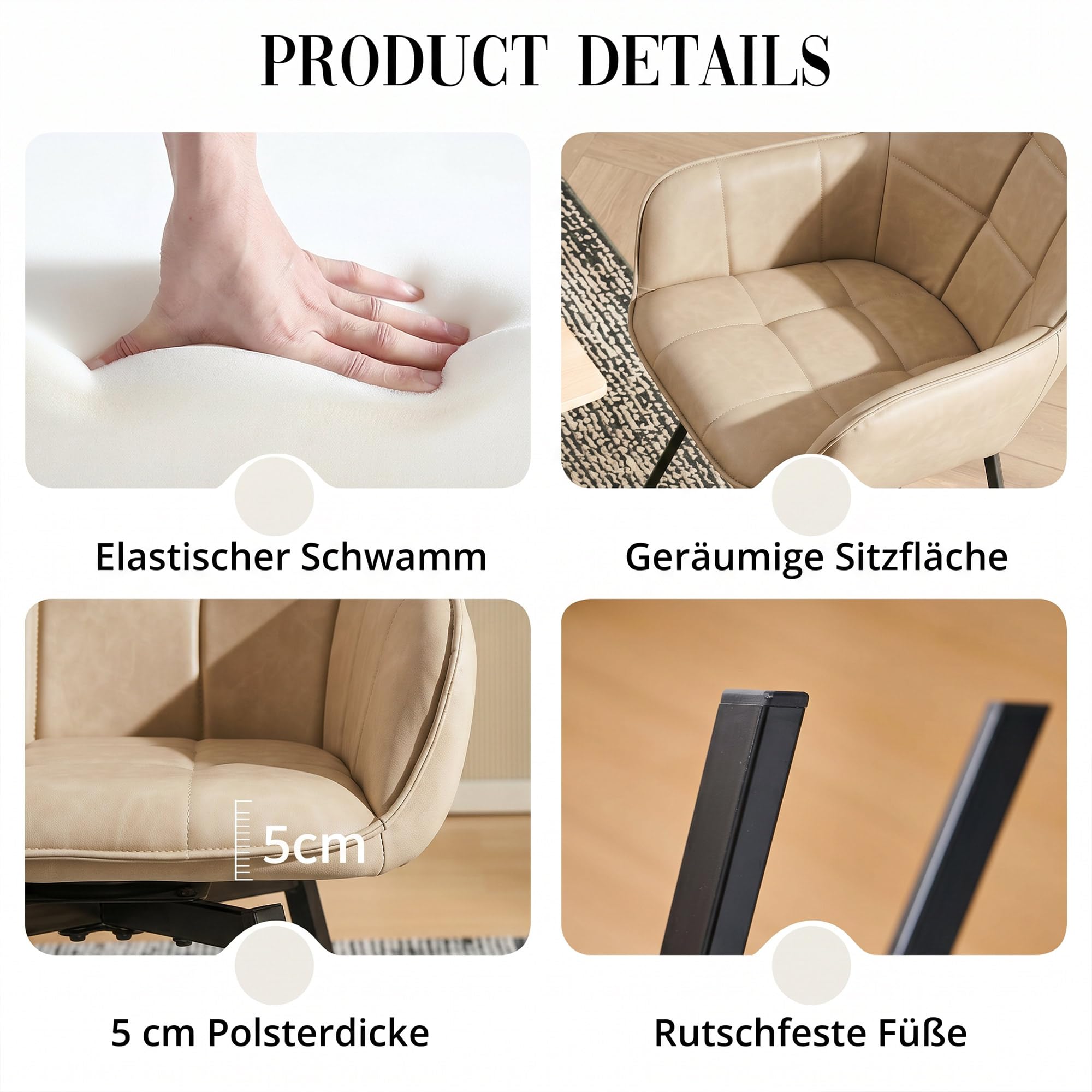 CLIPOP Esszimmerstühle 6er Drehbar Set mit Armlehne, Kunstleder Polsterstuhl Gepolstert Sitz Küchenstuhl Drehstuhl Armlehnenstuhl für Esszimmer Wohnzimmer Büro (6er Set, Kunstleder Beige)