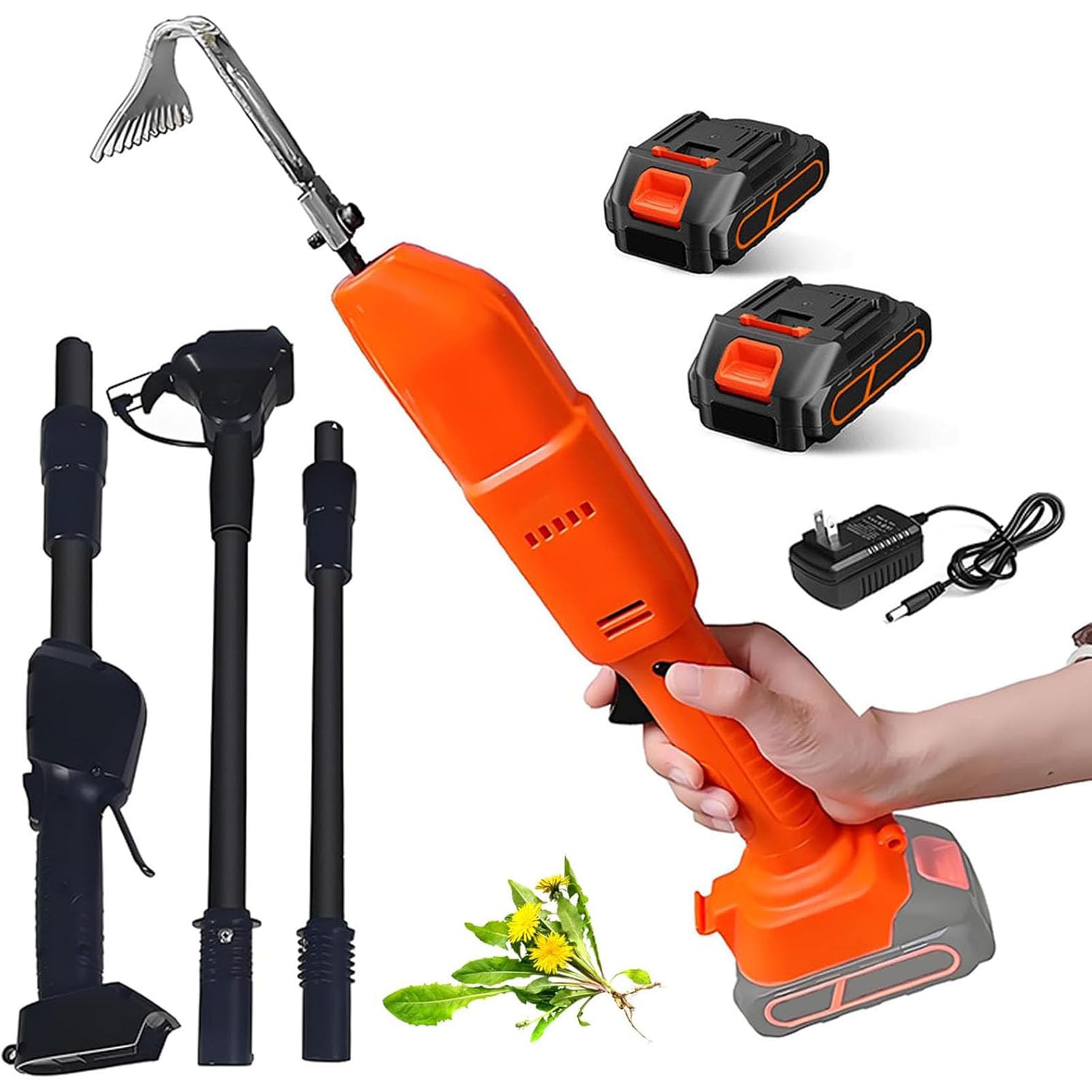 Máquina Desbrozadora Micro Manual para Jardín, Desbrozadora Eléctrica, con Palo Telescópico de 1,3 M Y 2 Baterías, para Aflojar La Tierra Y Desbrozar