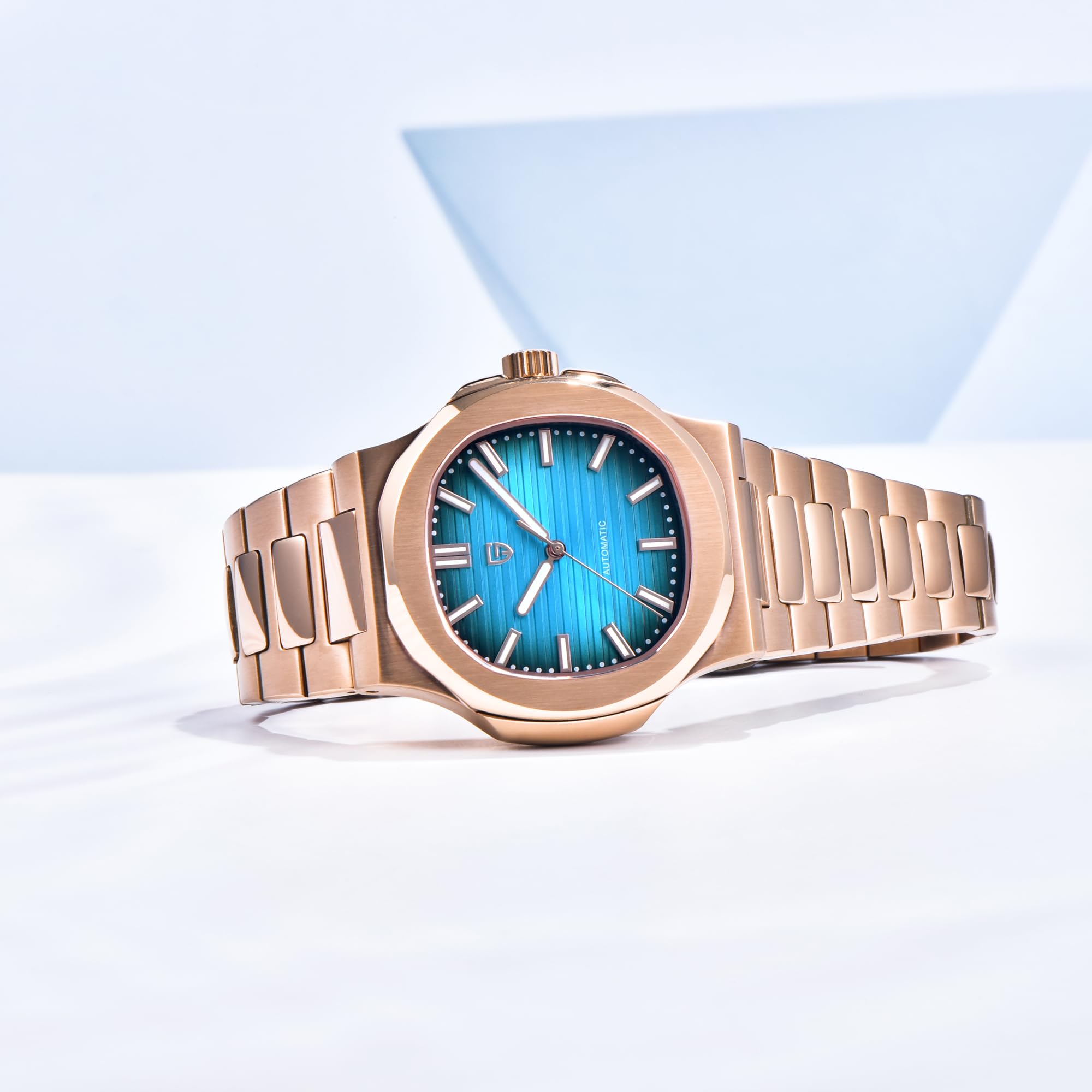 Pagani Design automatyczny zegarek dla mężczyzn, różowe złoto, 40 mm, stal nierdzewna, minimalistyczny, analogowy, prezent z syntetycznym szafirowym szkłem tarczowym, wodoodporny 100 m