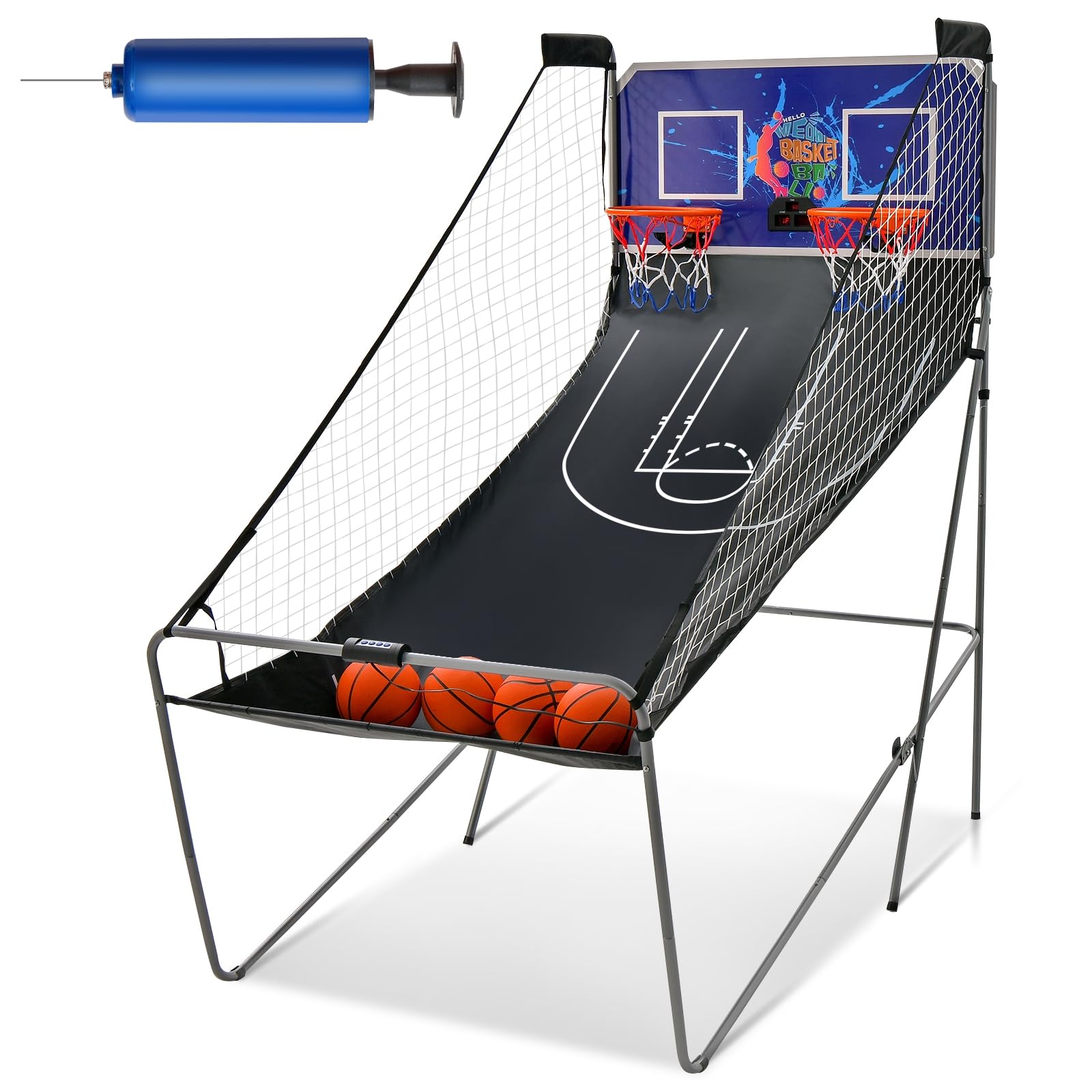 LIFEZEAL Basketball-Arcade-Spiel, Faltbar Basketballautomat für 2 Personen, Elektronische Basketballwurfmaschine mit 2 Basketballkörbe, 8 Spielmodi & Zähler, 4 Bälle, 1 Pumpe