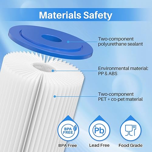 Miniatura 5 de Filtro de agua de sedimento plisado para toda la casa de 10 x 4.5 pulgadas para GE FXHSC, Culligan R50-BBSA, Pentek R50-BB, DuPont WFHDC3001,