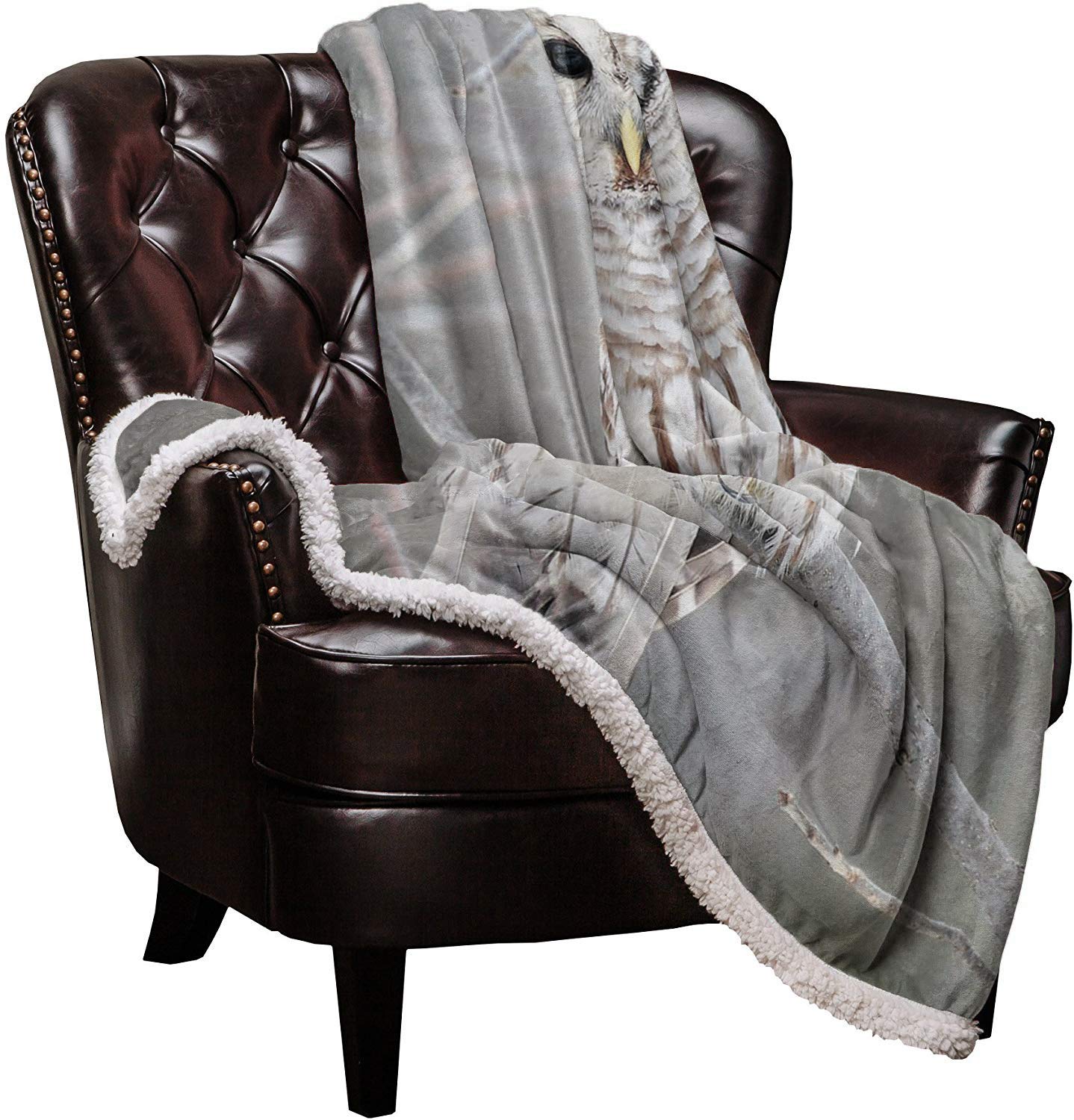 Owl Sherpa Fleece Blanket, Super Thick and Warm Cozy Luxury Blanket 60"x80",Cute White Owl Perch On Tree Branch Bed Blanket, Fuzzy Thick Reversible Fluffy Plush Microfiber Throw Blanket for Couch