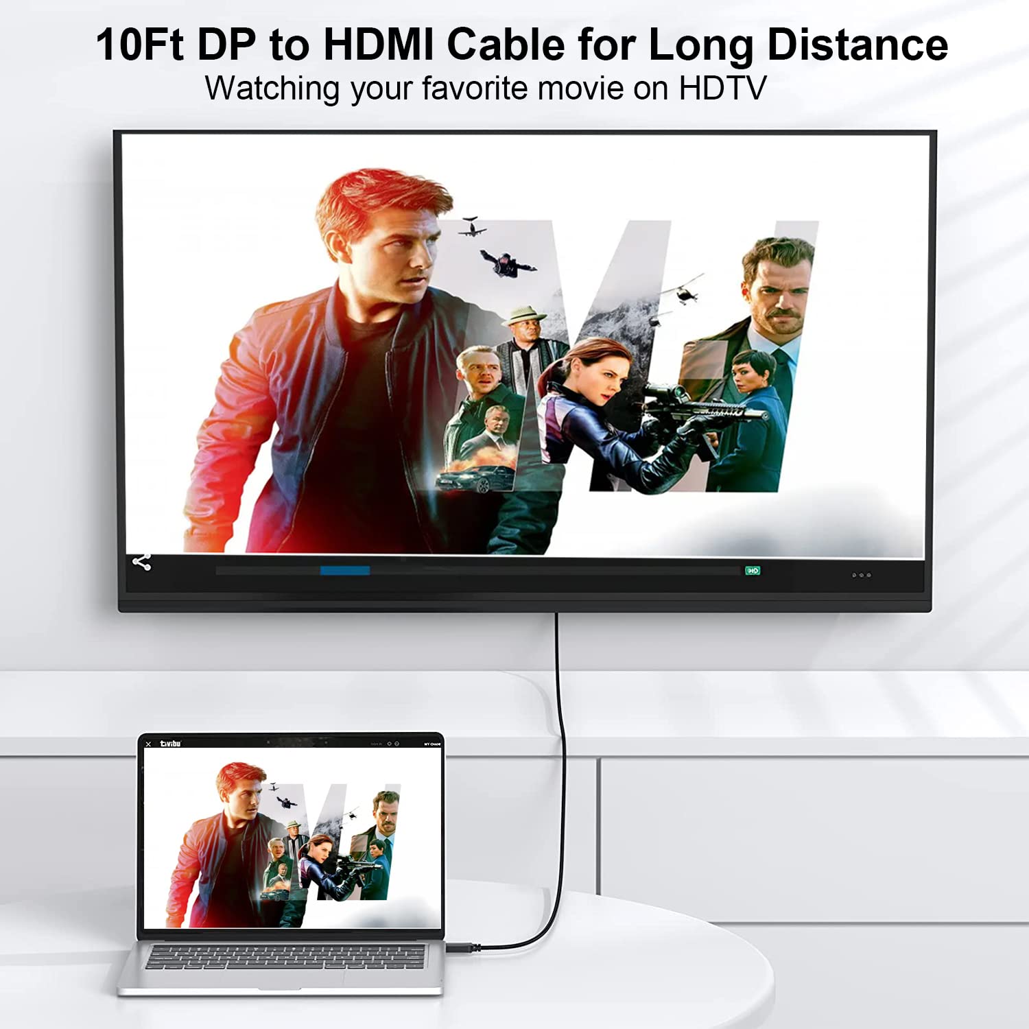 Cyrozm Cable DisplayPort a HDMI de 10 pies, DP (Puerto de visualización) a HDMI HDTV Cable de Nailon Trenzado Macho a Macho, Compatible con vídeo y Audio para DELL, HP, ASUS, etc.