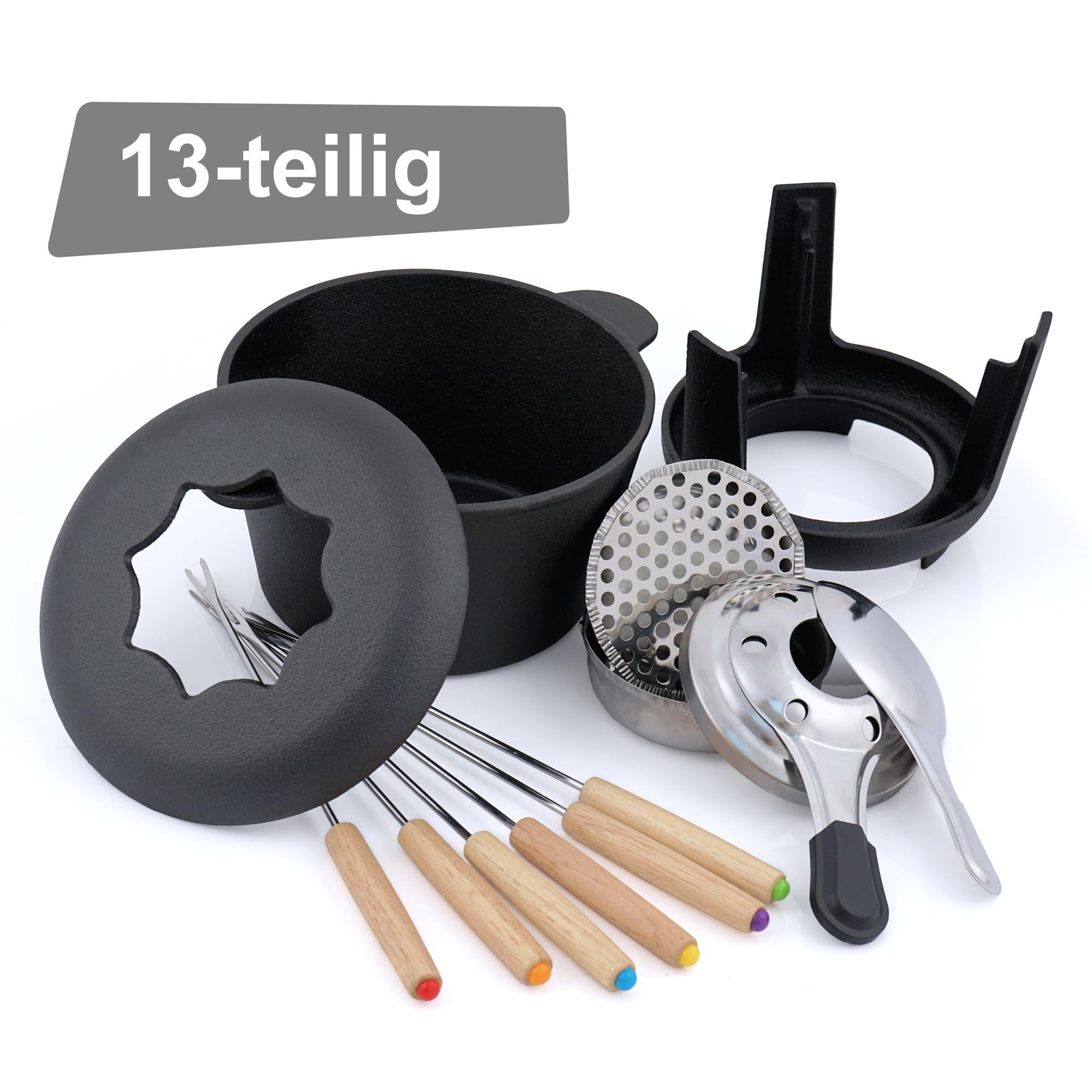 Le Creuset Geëmailleerde gietijzeren fondueset, met regelbare brander en 6 vorkjes, voor kaas/chocolade/vlees, 2,3 liter, kersenrood, 606120006