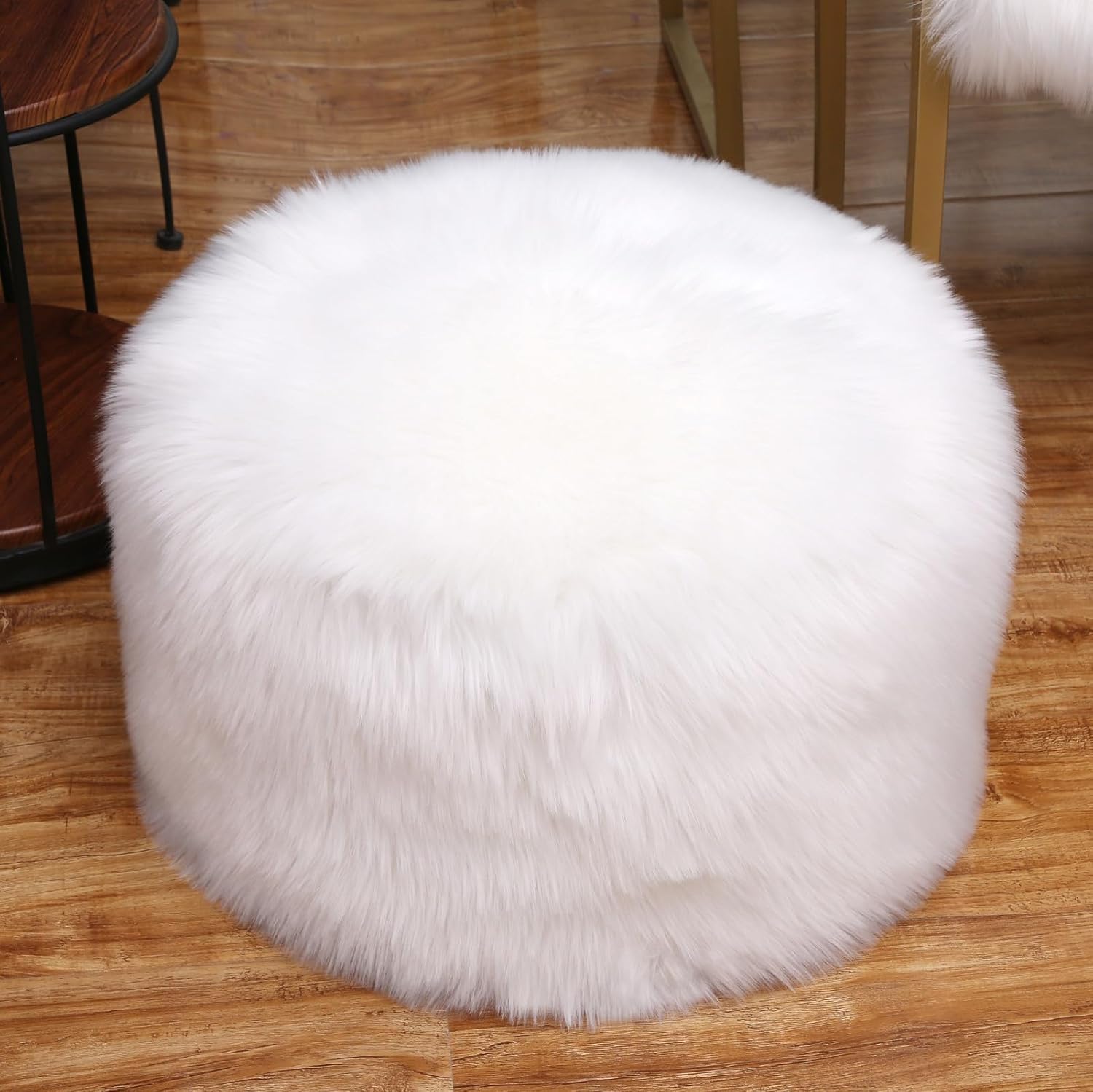Fur Pouf Ottoman Unstuffed Floor Pouf White Ottoman Foot Rest NO Filler 20x20x12 Inches Round Poof Seat Floor Bean Bag Chair Foldable Floor Chair Storage for Living Room Bedroom White Cover ONLY