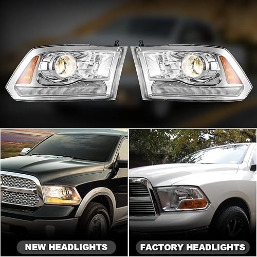 Miniatura 5 de Nixon Offroad Conjunto de faros delanteros para Dodge Ram 1500 2500 3500 2009-2018, proyector de haz alto y bajo con señales de giro ámbar LED,