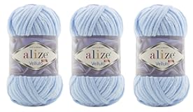 Alize Velluto 100&percnt; MicroPolyester Baby Blanket Yarn Lot of 3 skn 225 Yards 3x100gram&comma; Yarn Weight&colon; Super Bulky 6 &lpar;218 Baby Blue&rpar;