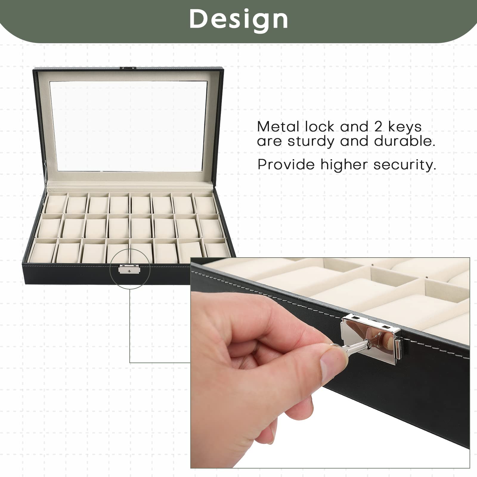 AMGSH Watch Box 24 Slot Elegant Portable Black Watch Collection Box Case jewelry Men & Women