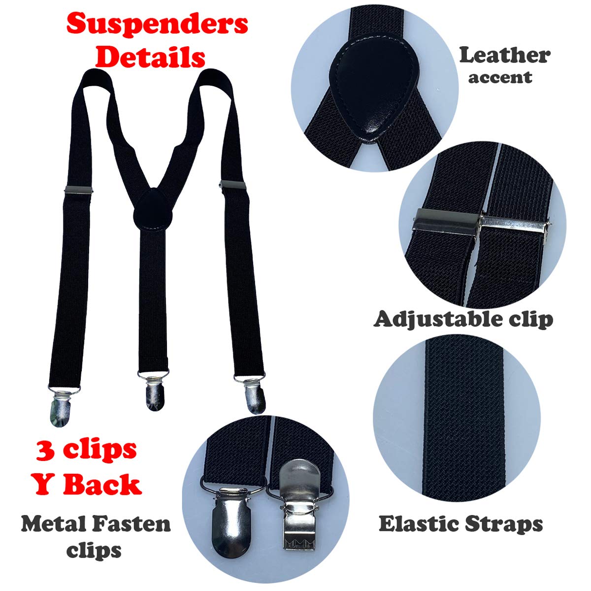 Tirantes elásticos anchos ajustables en forma de Y con 3 clips fuertes, para mujer, niños y niñas.