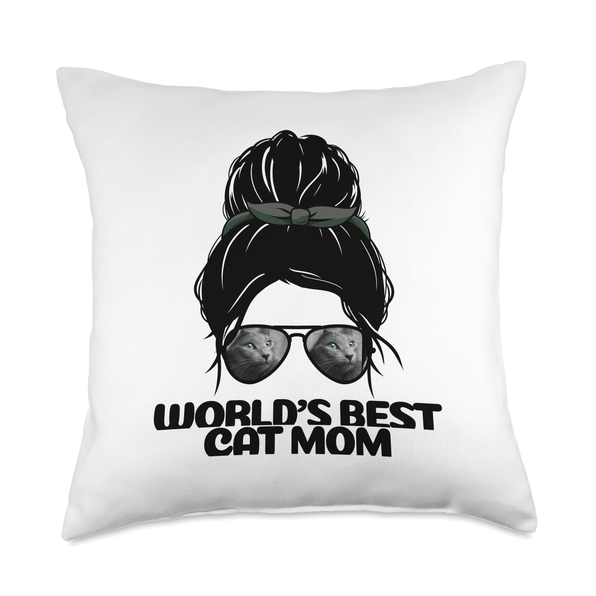 Ironpower Mother's Day Gift IdeasRussian Blue Mom B-Cute Cats for Mothers Throw Pillow, 18x18, Multicolor