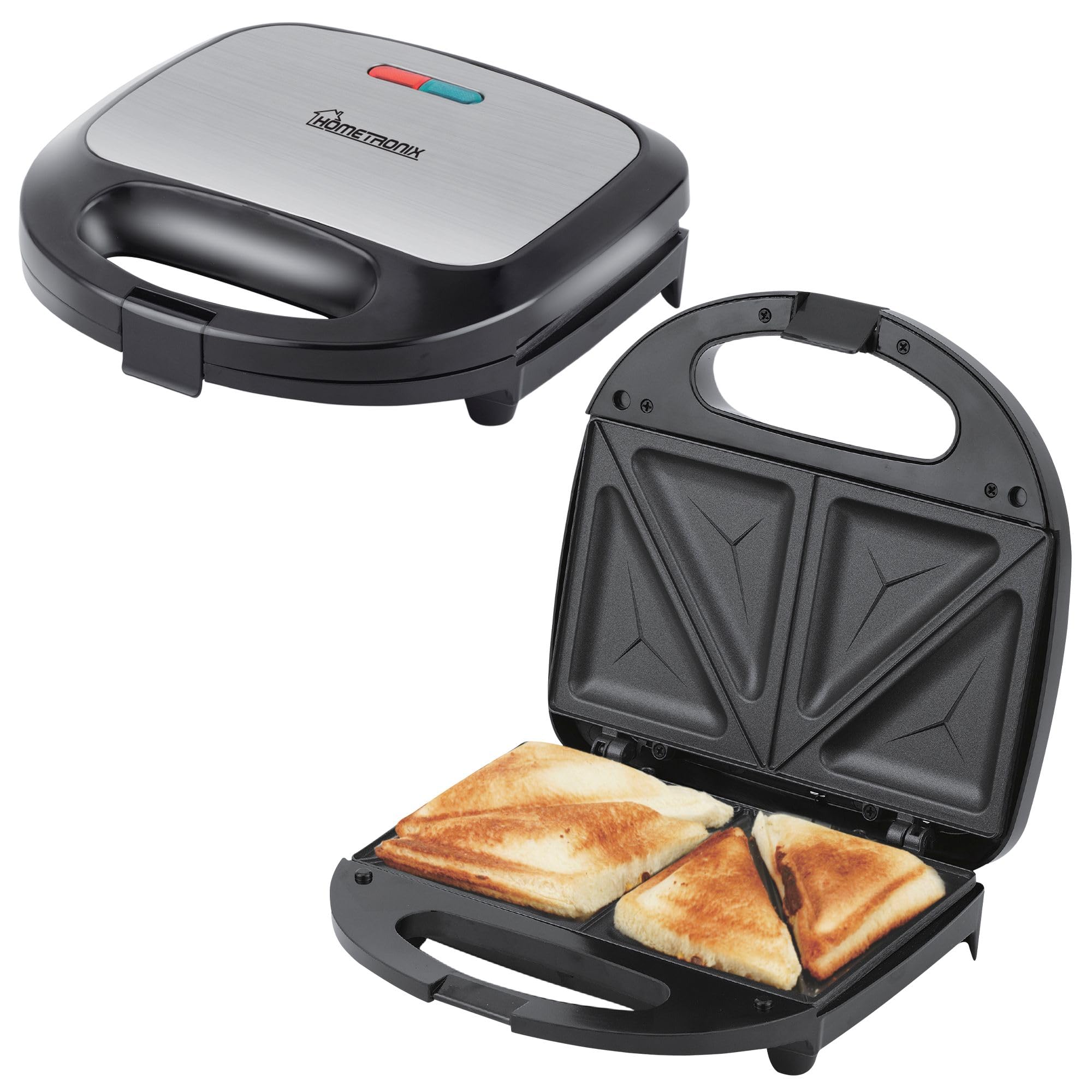 HomeTronix 2 Slice Sandwich Toaster – Deep Fill Toastie Maker with Non-Stick Plates, Cool Touch Handles, Easy Clean Stainless Steel Design – Black
