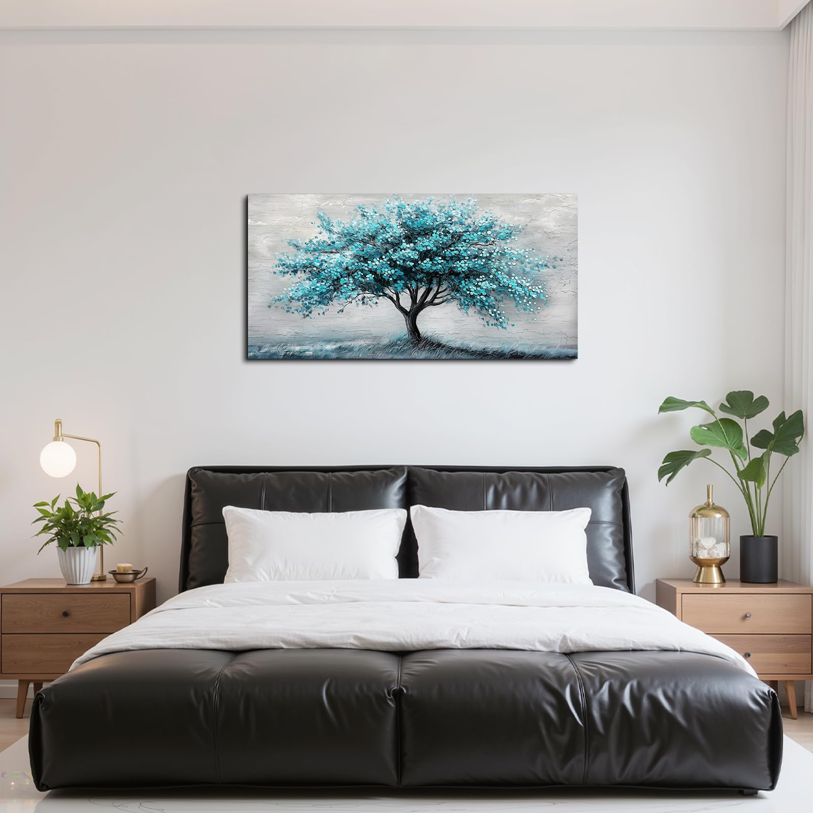 SERIMINO Cuadros Decoracion Árbol Vida Laminas Lienzos Grandes 50x100 cm | Diseño Árbol Tonos Azul Verdoso, Madera Maciza, Impresión Definición, Instalación Sencilla, Múltiples Espacios, Regalo Ideal