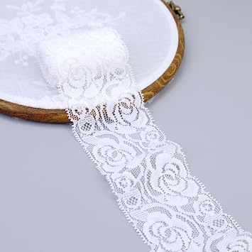 White Elastic Lace Trim Floral Stretch Lace Ribbon for Sewing Crafts Decorating