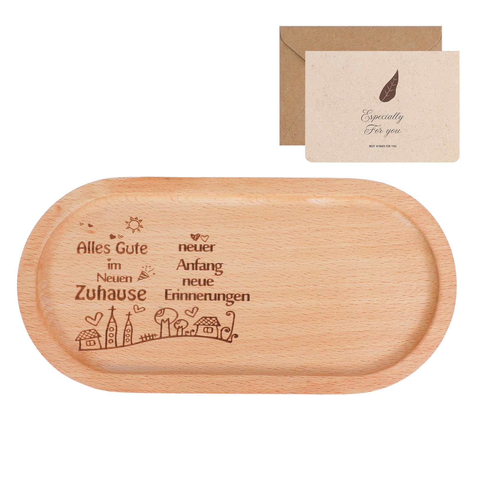 Seutgjie Geschenk für Frauen Männer Personalisiertes Holztablett mit Gravur und Grußkarten Holz Deko Kleine Aufmerksamkeit Geschenk Freunde Mama Oma Papa Kollegen