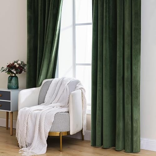 MIULEE Olive Green Velvet Curtains for Bedroom 2 Panel Set 96 Inch Drop Curtains, Soft Elegent Home Decor Velvet Curtain Living Room, Sun Blocking Room Darkening Thermal Eyelet Curtain 55x96 Inch - 3