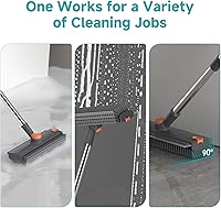 Vista 2 de Floor Scrub Brush with Long Handle Length Adjustable, 3 in 1 Heavy-Duty Stiff 90° Bristle Floor Scrubber Broom with Squeegee, Cleaning Brush for