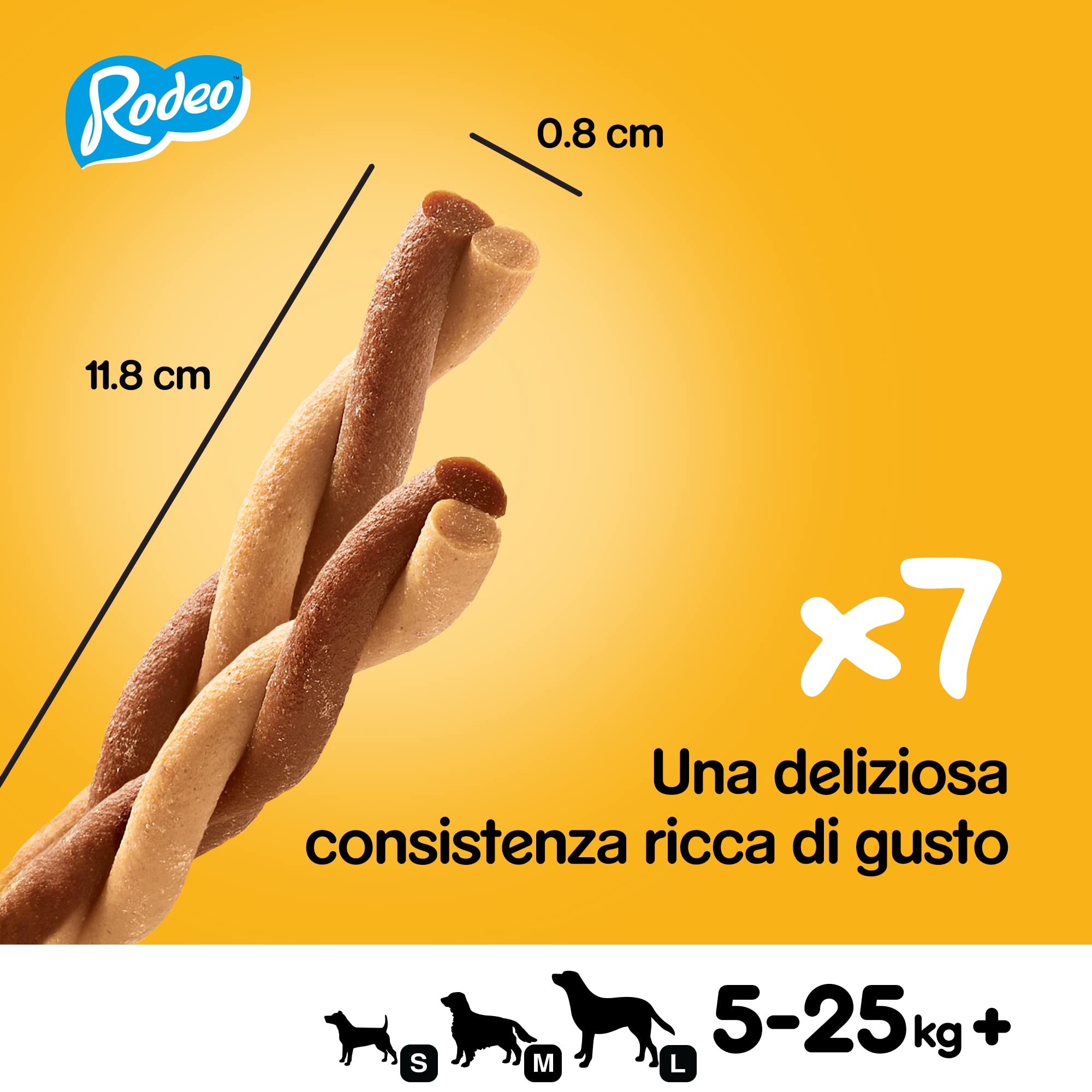 Pedigree Rodeo Ropper, Snack per Cani al gusto Pollo e Bacon, 10 Confezioni da 123 g, 70 stick in totale