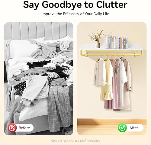 Miniatura 6 de Perchero industrial de tubería con estante superior, perchero montado en la pared, barra de ropa resistente, barra de ropa multiusos para colgar