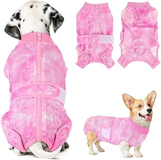 Lukovee Dog Surgery Recovery Suit, Pet Recovery Shirt with Zipper,Dog Cone E-Collar Alternative After Surgery Abdominal Wounds Bandages Preventing Licking Spay Suit for Female Male Dog (2TPI,M)