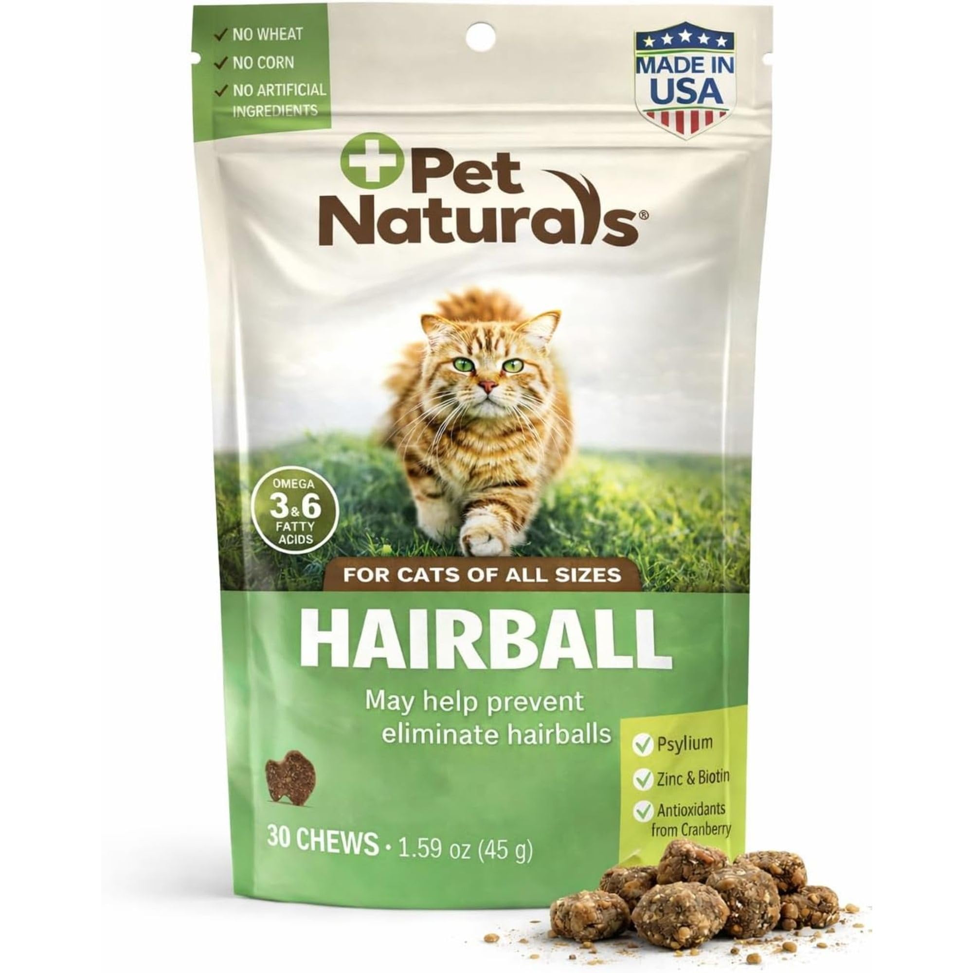 Pet Naturals Hairball - 30 Chicken-Flavored Chews - Cat Supplements & Vitamins for Hairball Control and Digestive Support, Contains No Corn or Wheat​