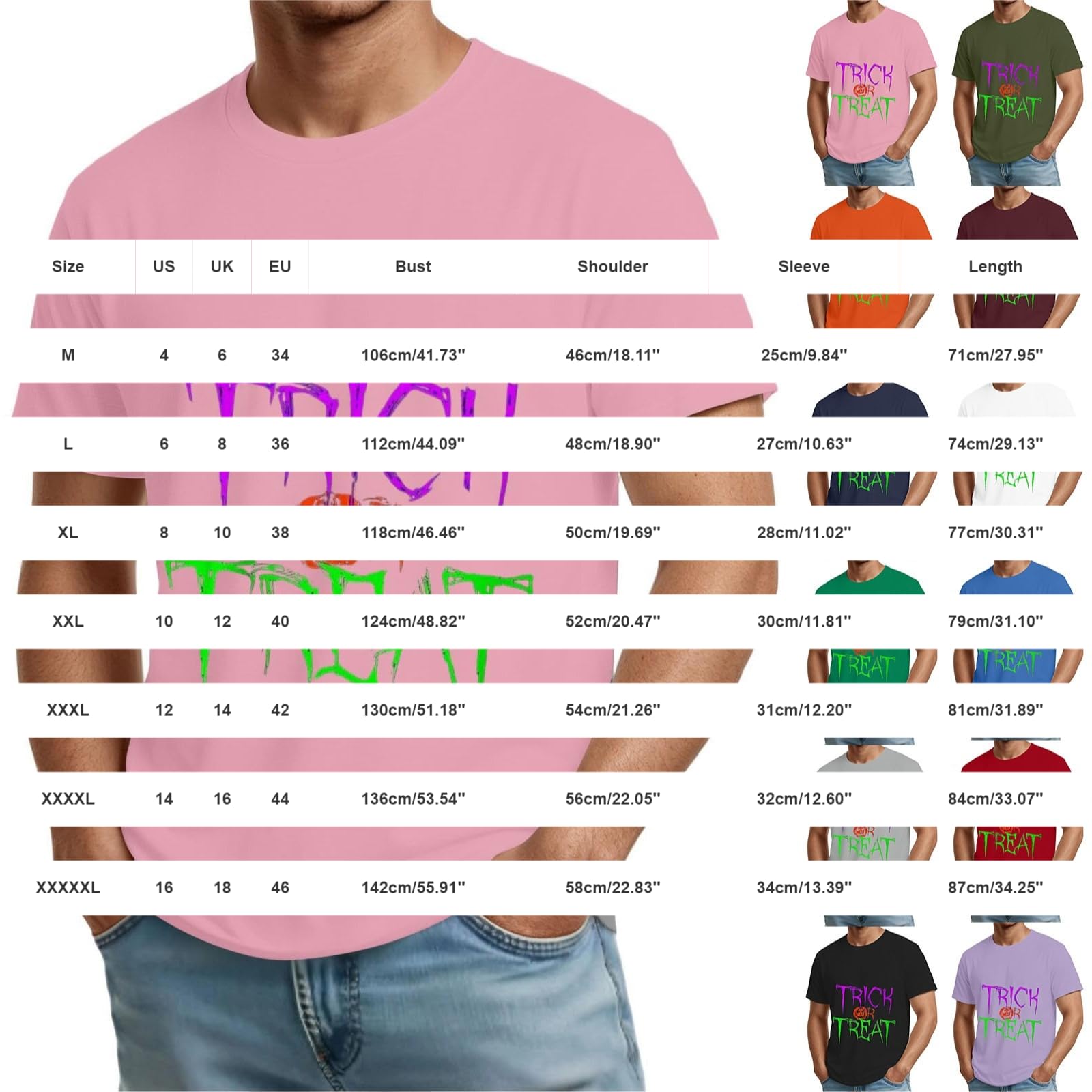 DENGJIAMY - Camiseta de manga corta para hombre, diseño gráfico de truco o trato de Halloween, talla grande, cuello redondo, estampado aterrador