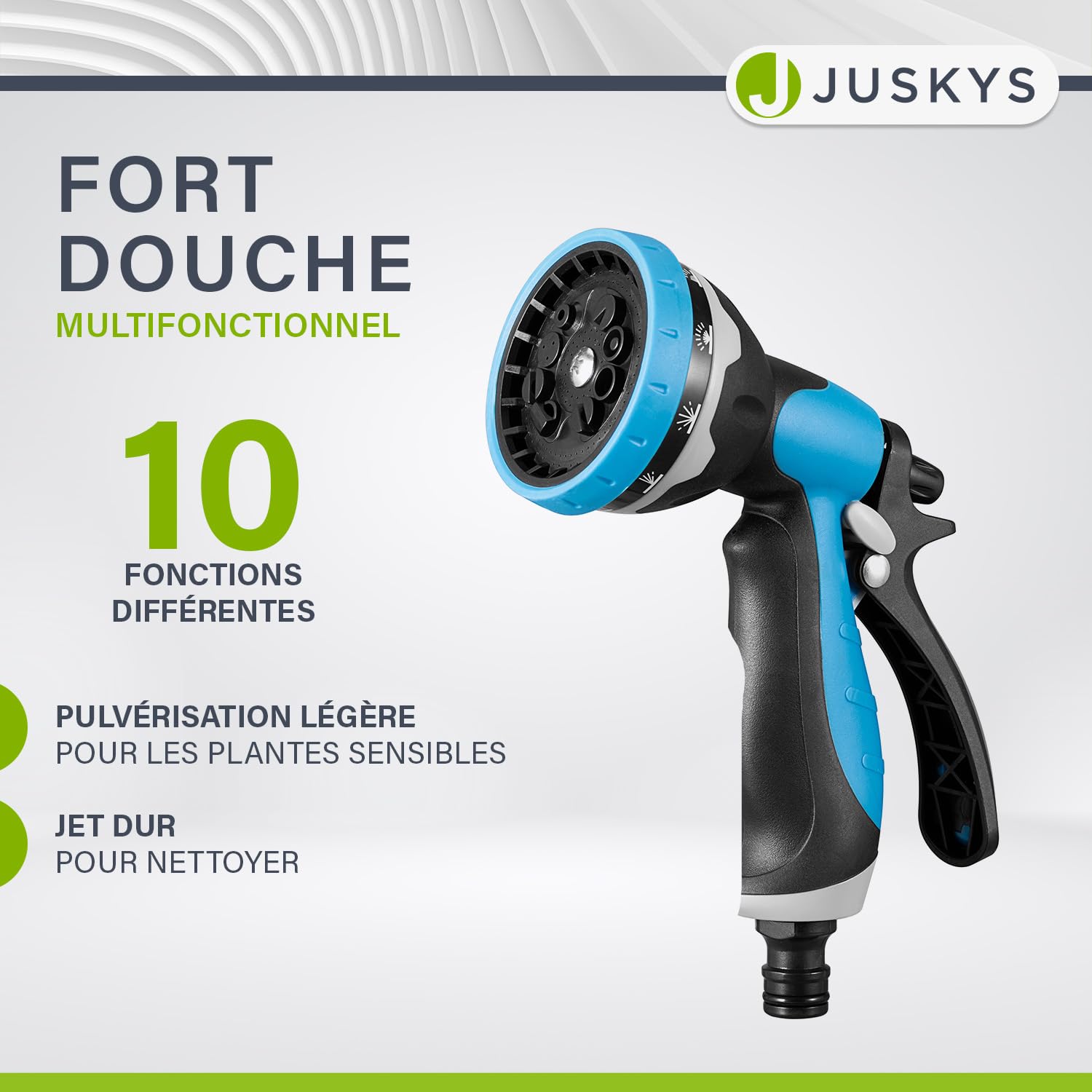 Juskys enrouleur de tuyau avec 30 m + 2 m de tuyau et pommeau multifonction - enrouleur de tuyau mobile avec support mural, buse — bleu gris foncé