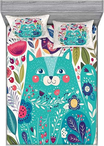 Miniatura 77 de Ambesonne Juego de sábanas bajeras y fundas de almohada de los años 90, patrón geométrico en estilo retro, formas redondas de triángulo de media