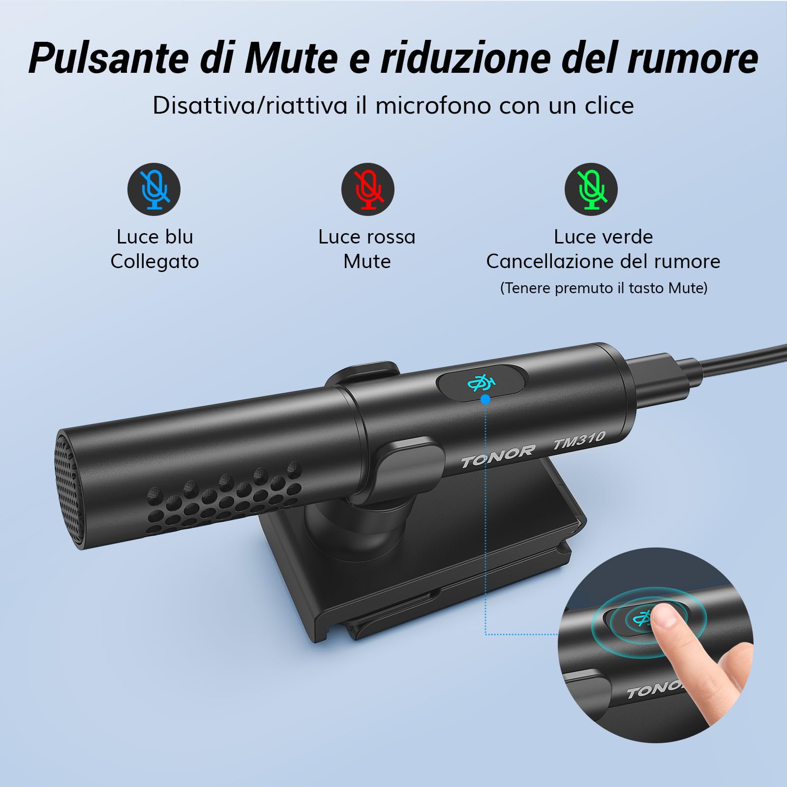 TONOR Microfono USB, PC Micrófono per Conferenze Regolabile Multiangolo con Interruttore Mute e Indicatore LED, per Riunioni, Zoom, Desktop, Skype, Chat, YouTube, Plug&Play per MacOS Windows, 200cm