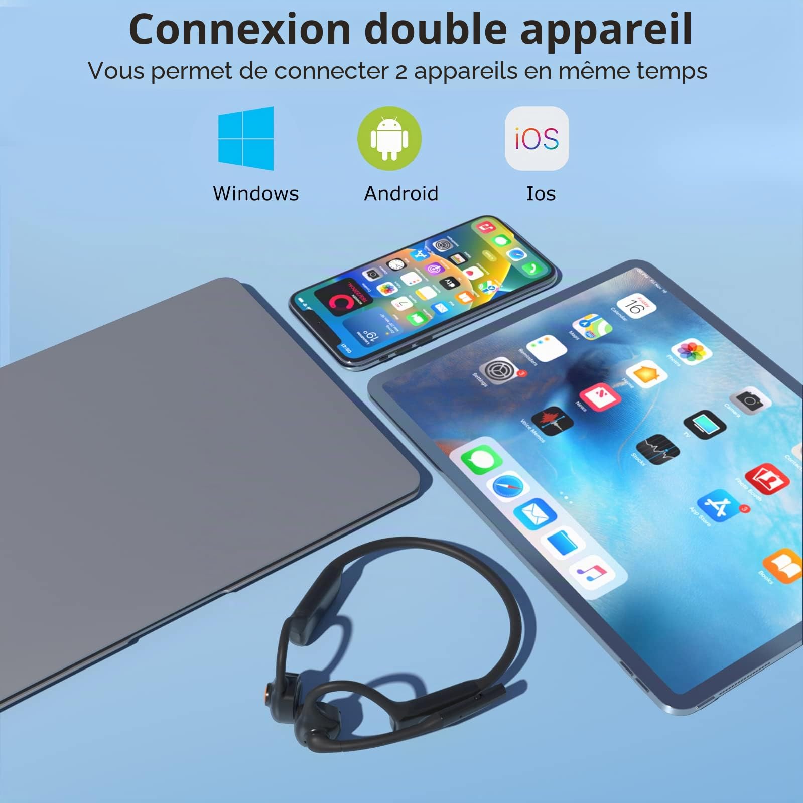 Casque Bluetooth 5.1 avec microphone, bouton muet, connexion multipoint
